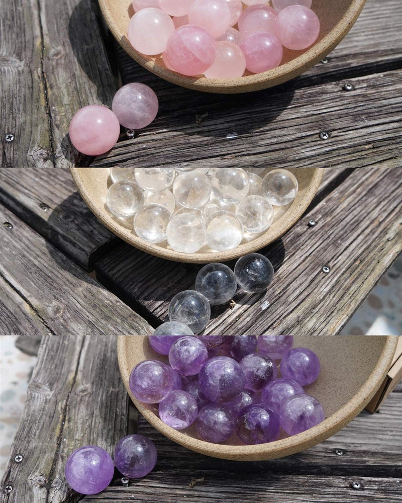 MIMOSA Crystal Spheres Set of 3,Amethyst/Rose Quartz/Clear Quartz - Image 5